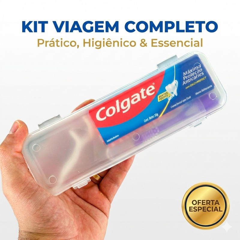 Kit Viagem Higiene Bucal Completo: Escova Portátil + Pasta Colgate 30g + 3 Fios com Haste+ Estojo Portátil Transparente — imagem 2 de 2