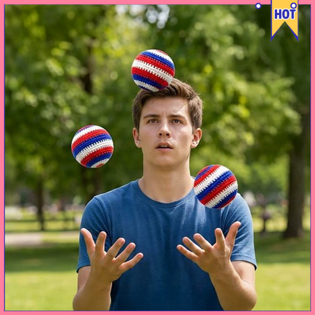 Handmade Crochet Bean Bags for Kids – Soft Retro Red White Blue Sandbag Toss Toy Juggling Balls for Party Games and Ou
