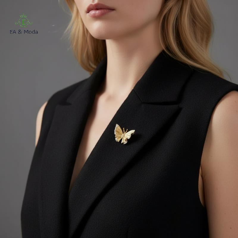 Broche De Borboleta Dourada EA & Moda Para Mulheres Flor De Jasmim Alfinete Retrô Francês Presente Elegante Casacos De T