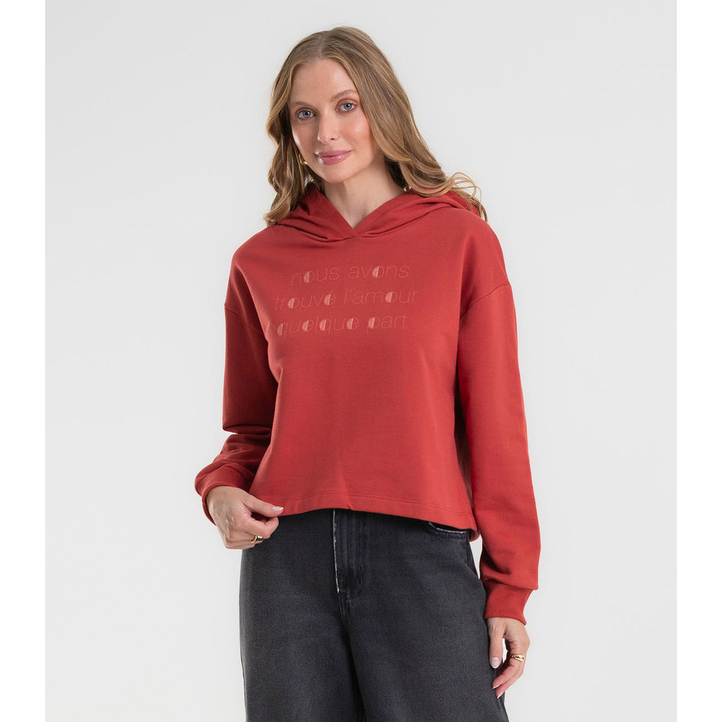 Blusão Cropped Feminino Com Capuz Rovitex Laranja