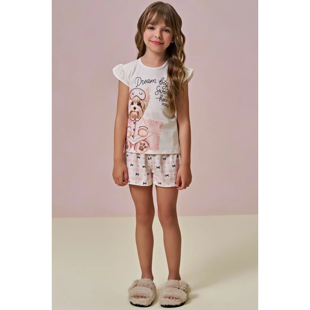 Conjunto de Pijama de Blusa e Shorts em Malha Fresh 96003 Infanti Infantil Menina
