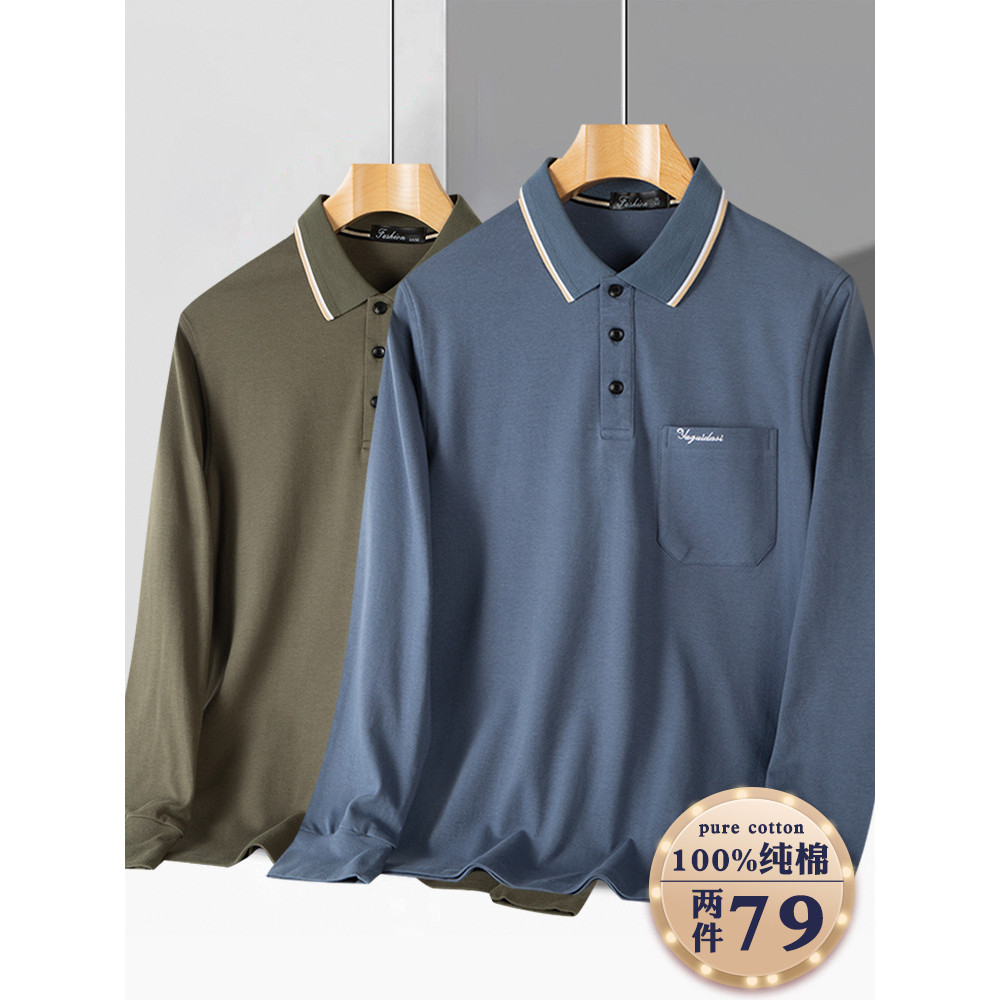 Pai primavera algodão manga comprida camiseta masculina de meia-idade camisa de fundo de meia-idade idosos primavera