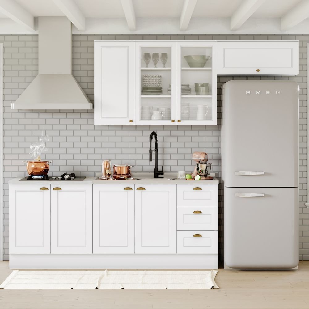 Cozinha Compacta 4 Peças com Tampo para Cooktop 100% MDF Linha Americana Branco Branco
