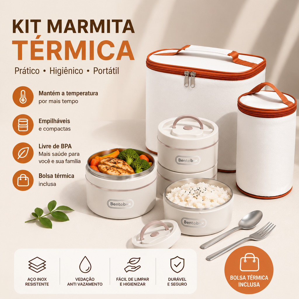 Lancheira Térmica Portátil De Aço Inoxidável 304 Com Bolsa De Grande Capacidade Caixa Multicamadas Bento BPA Free