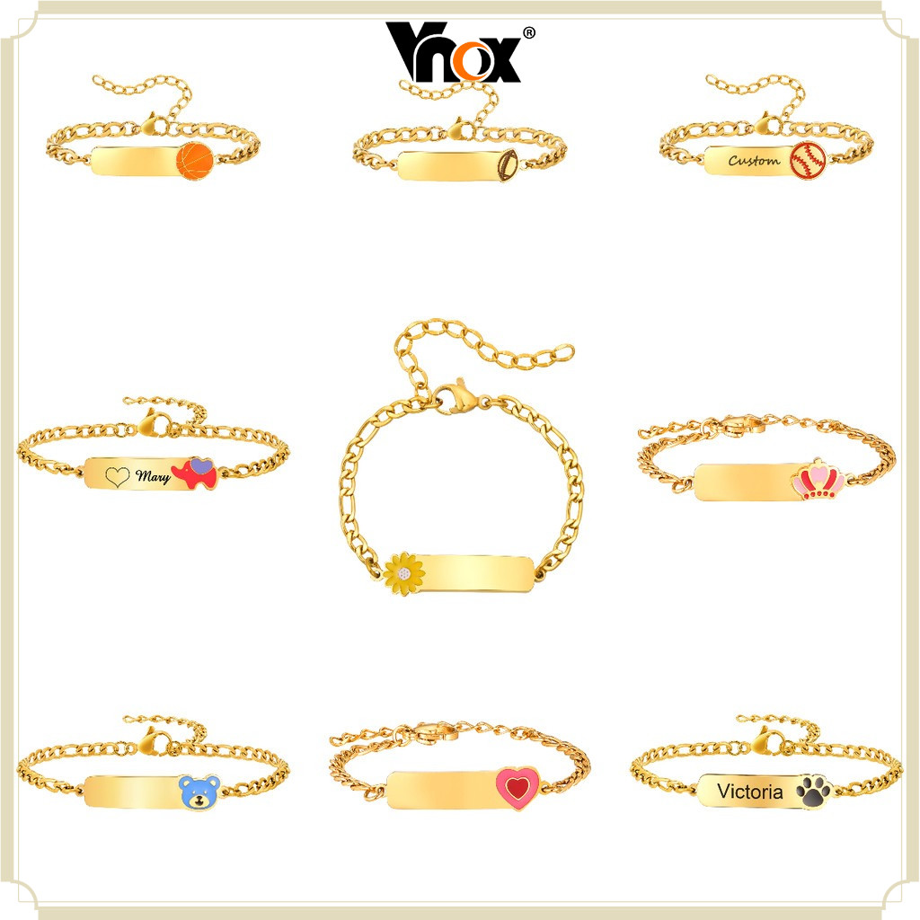 Vnox Pulseira De Nome De Bebê Com Gravação Gratuita , Fofa , Identificação Infantil Para Meninas , Meninos E Adolescente