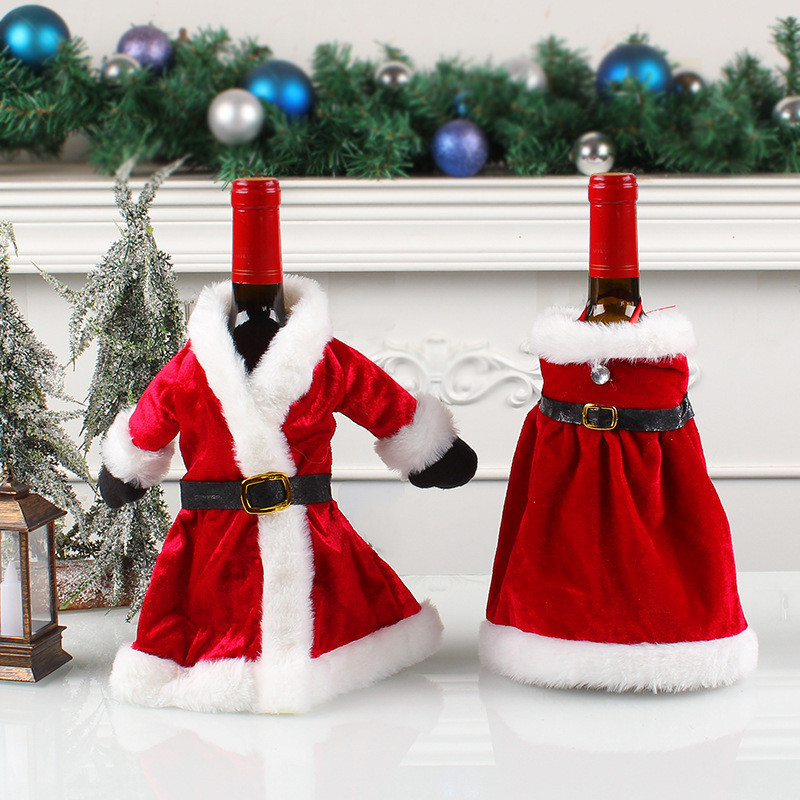 Capa para garrafa de vinho em formato de vestido de Papai Noel vermelho, adequada para garrafas de vinho, decoração de m