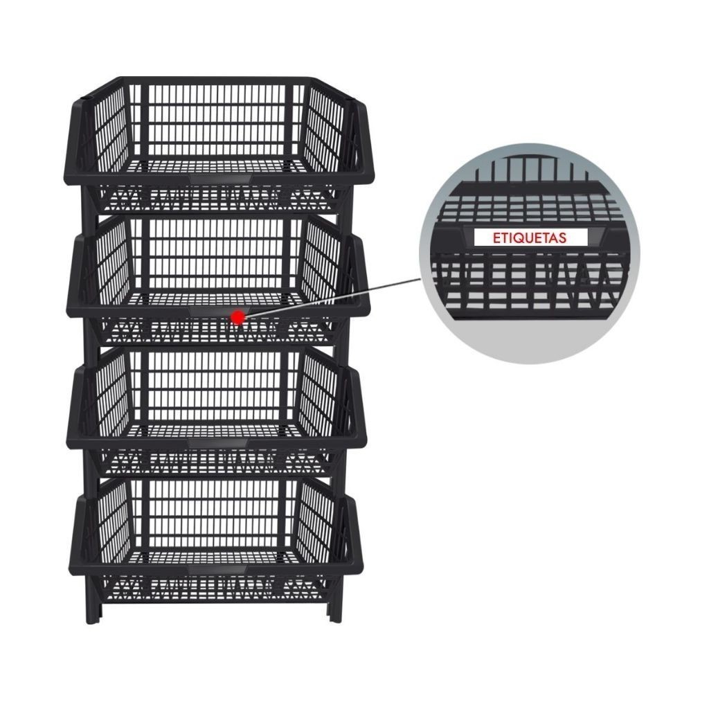 Kit 10 Cestos Empilhável Expositor Organizador Gondola Plástico Preto Produto Novo