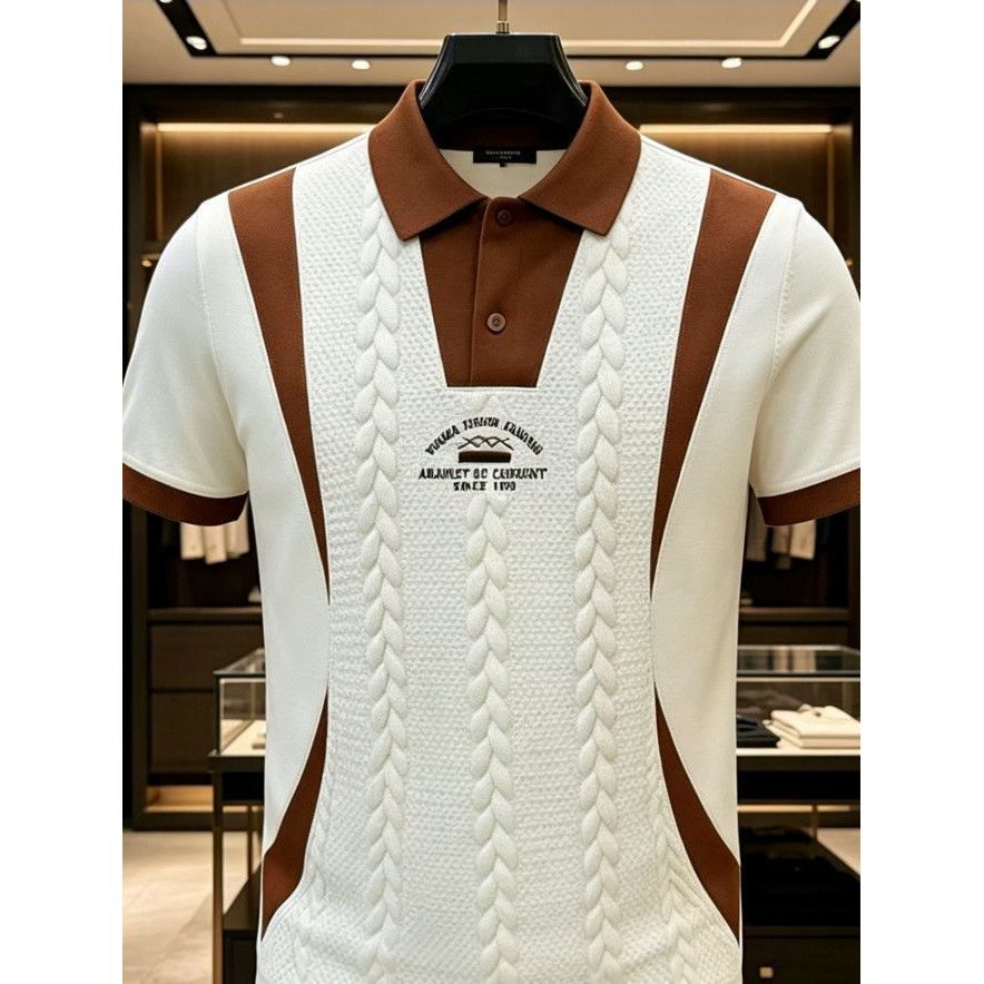 Estoque pronto Contador de qualidade velho dinheiro moda rua Wear lapela Jacquard meia manga masculina verão moda tendên