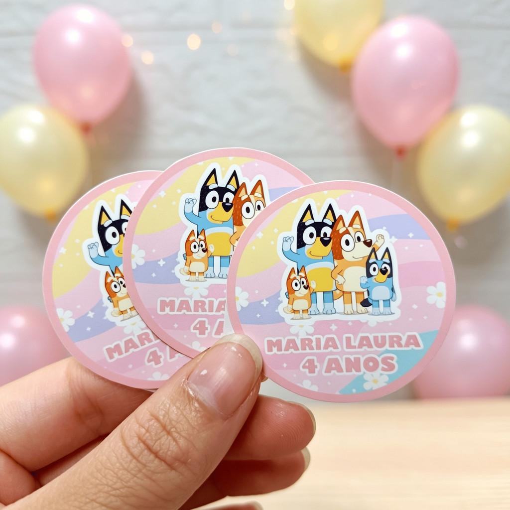Adesivos Personalizados Bluey Rosa Modelo 2/ Lembrancinha Festa Infantil /Aniversário