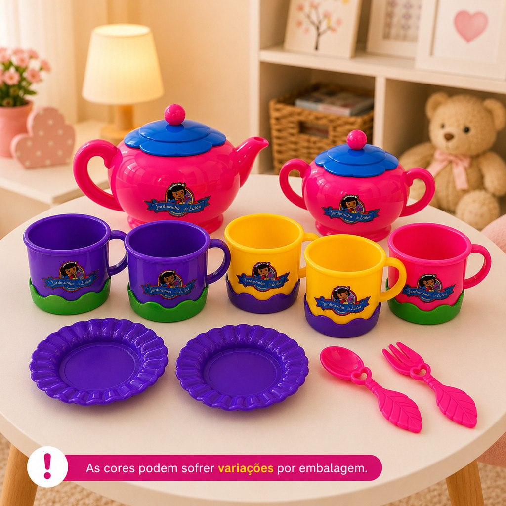 Kit Chá Infantil Completo Faz De Conta Casinha Bule Xícaras Canecas Talheres Brinquedo Educativo