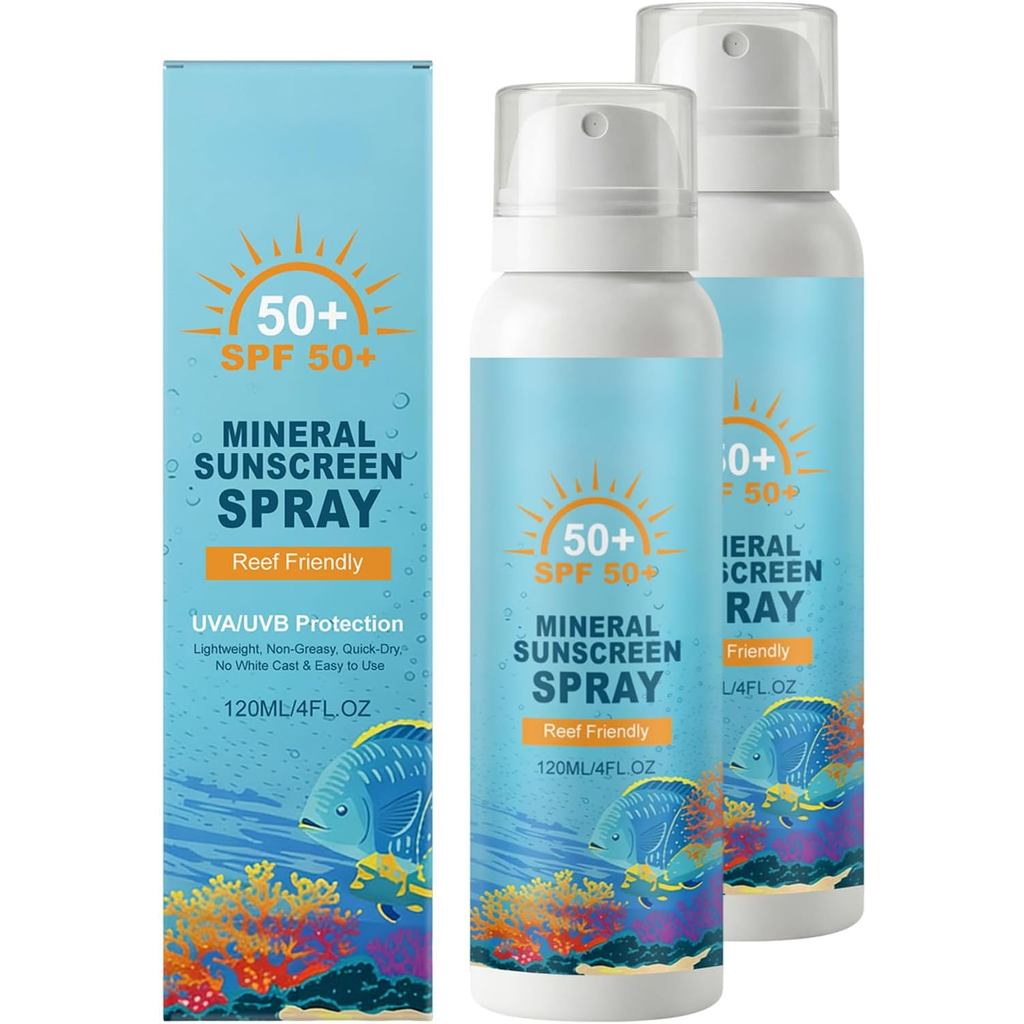 Protetor Solar Mineral em Spray FPS 50, Proteção de Amplo Espectro UVA/UVB, Seguro para os Recifes, Sem Resíduos Brancos