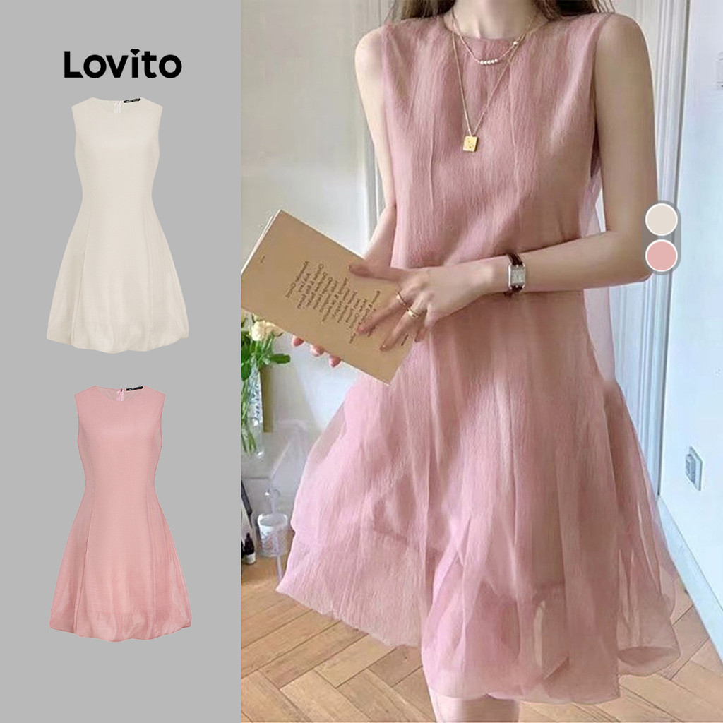 Lovito Elegante Vestido Dupla Camada Luxo Leve Festa De Dia Primavera/verão Rosa