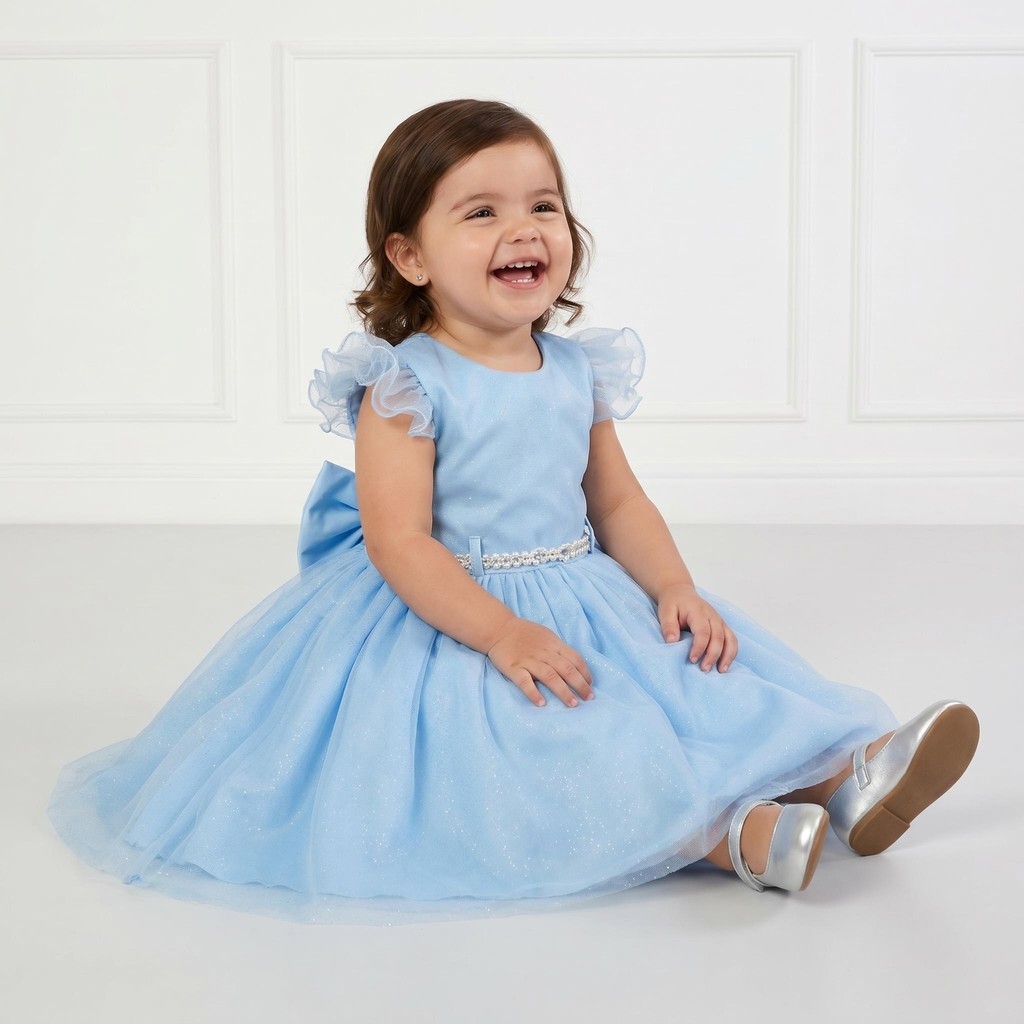 Vestido Infantil Glitter Godê Azul Bebê Princesinha Casamento — imagem 2 de 2