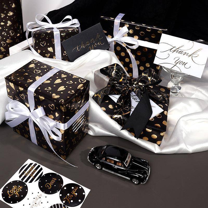 Amazon novo estilo papel de embrulho de presente tamanho grande preto ouro papel de presente dia dos namorados presente 