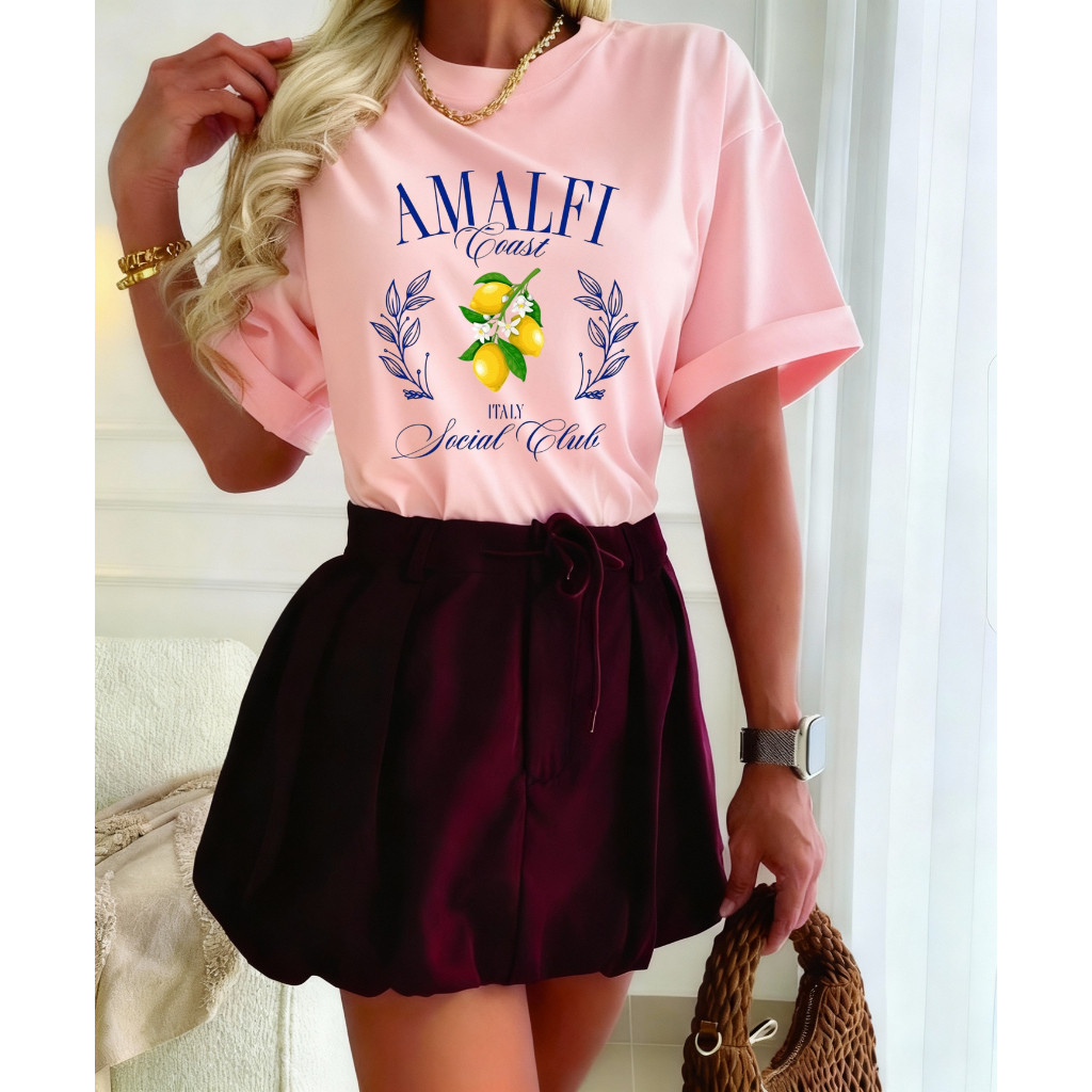 Camiseta Feminina T-Shirt Estampa Amalfi limao tropicais Estilosa Blusa Leve Confortável Algodão