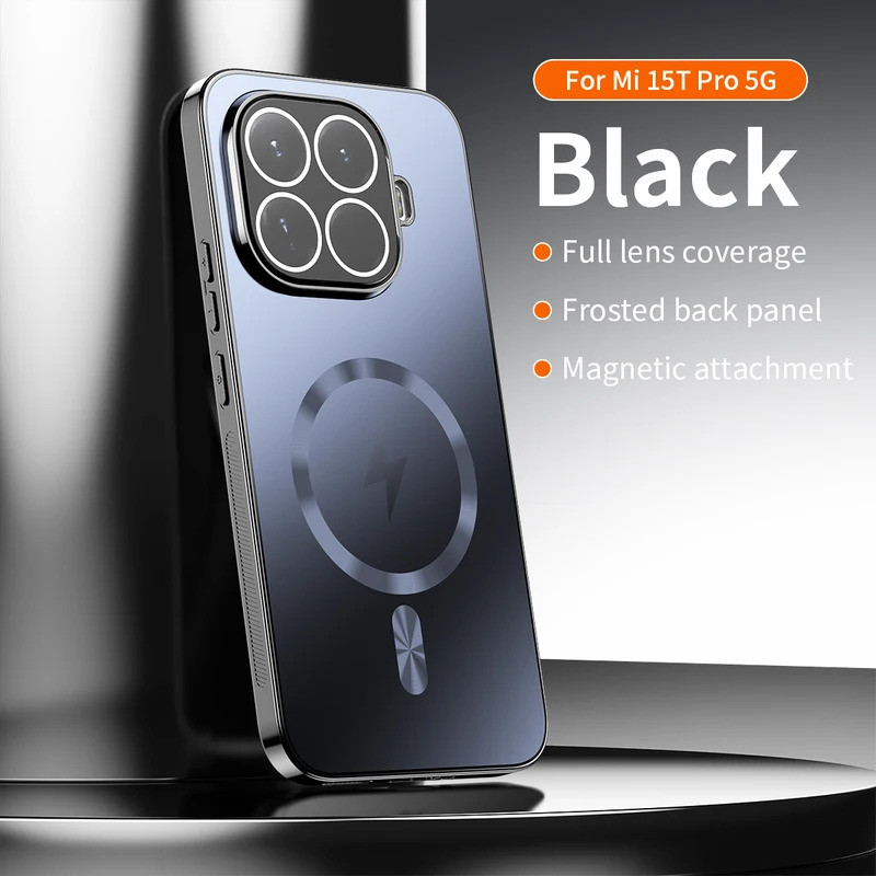Capa para Xiaomi Mi 15T Pro com Carregamento Sem Fio Magnético, Proteção de Lente da Câmera, Painel Traseiro Fosco e Bum