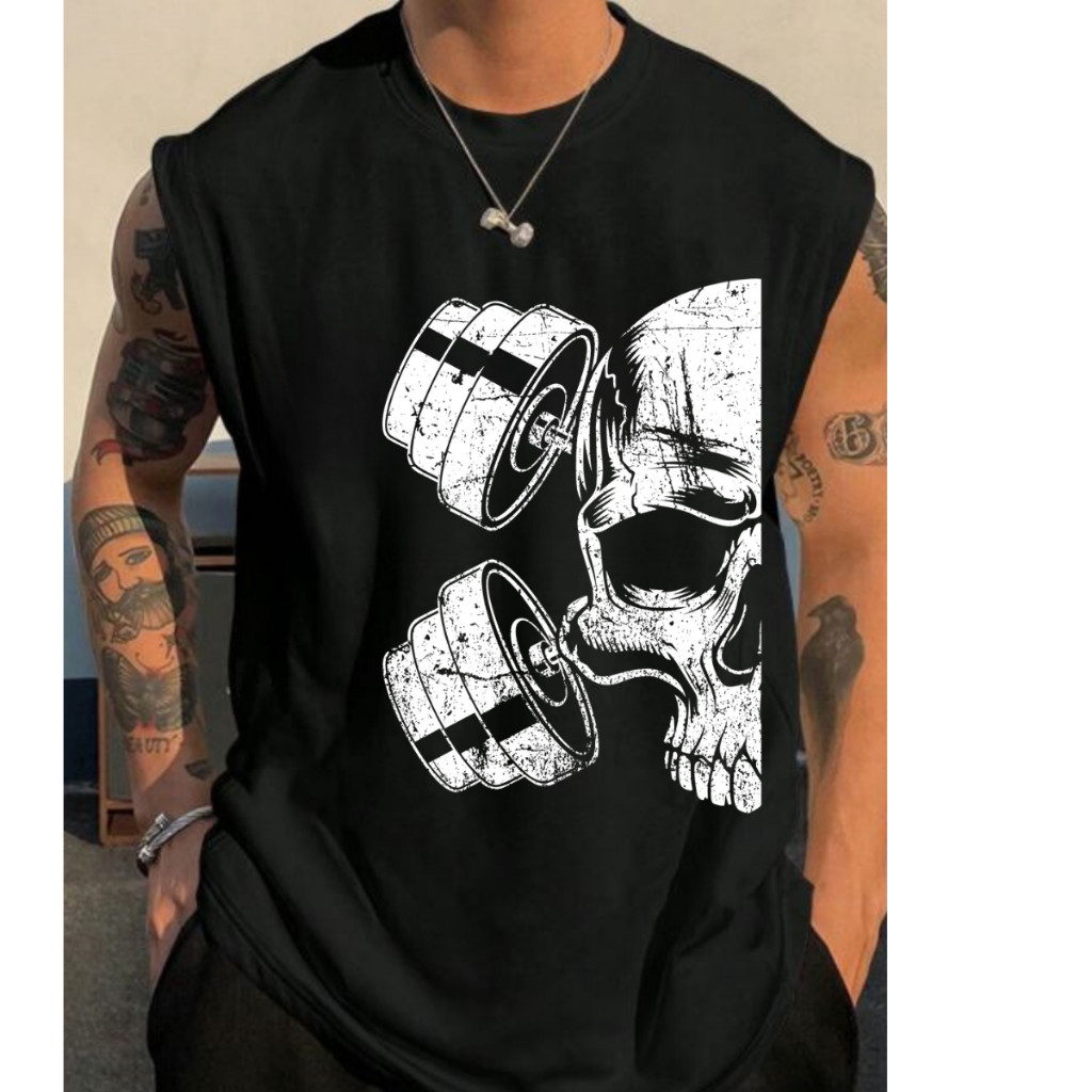 Regata camiseta cavada streetwear Camiseta Oversized Pesos Caveira Modelo Top Academia Algodão Confort Maromba Fitness
