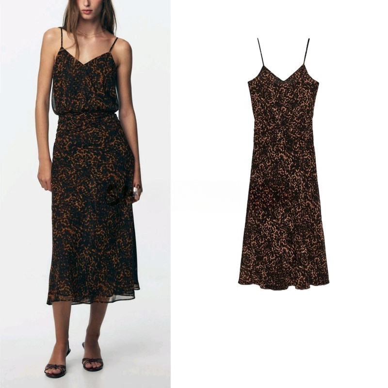 2025 Outono Novo Produto Feminino Animal Impresso Fan Flauta Vestido 8790139