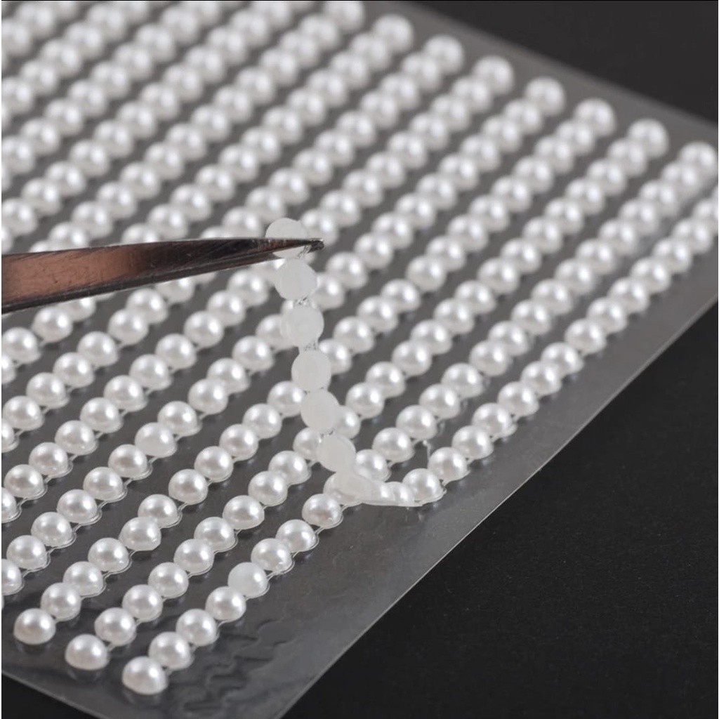 Cartela de Meia Pérolas Auto Adesiva Artesanato Tamanhos 3mm/4mm/5mm/6mm/8mm