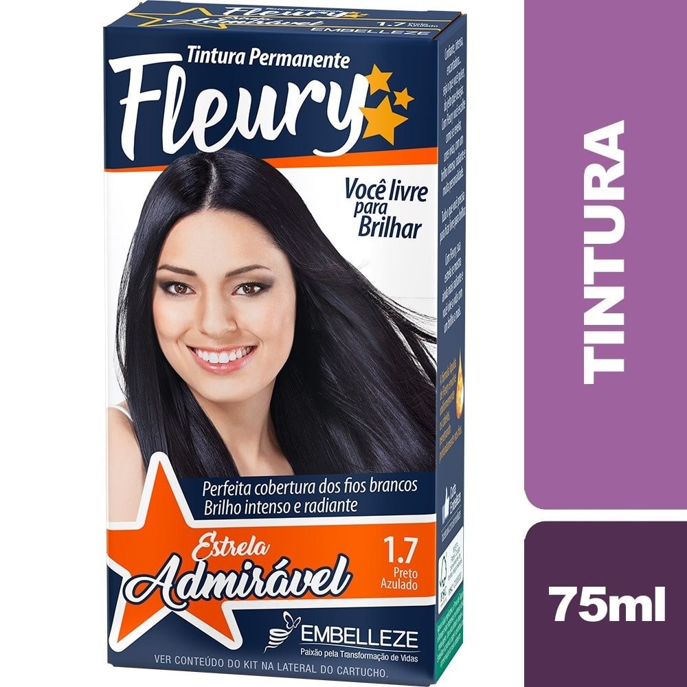 Tinta de Cabelo Fleury 1.7 Preto Azulado, 75ml em Oferta na Shopee