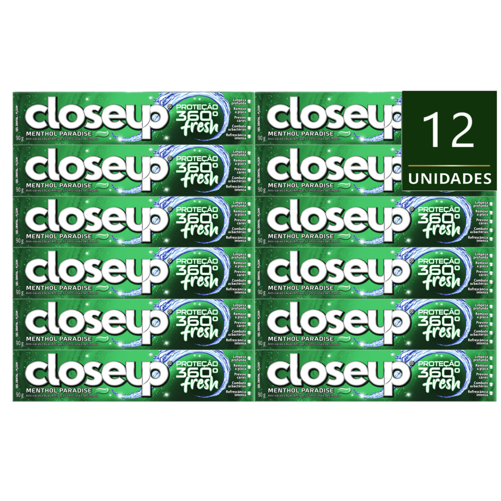 Kit  12 Creme Dental Close Up Menthol Paradise Proteção 360 Fresh 90g