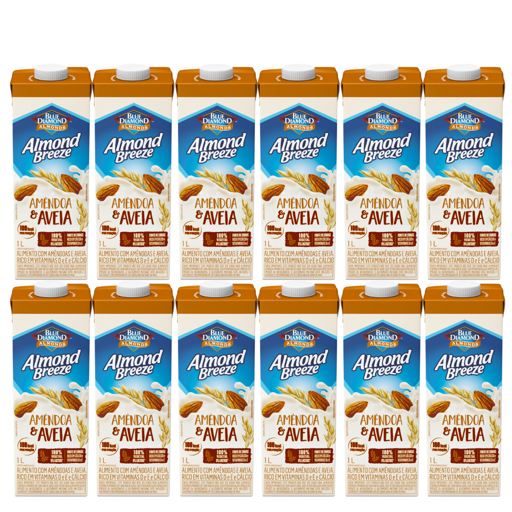 Almond Breeze Bebida à Base de Amêndoa e Aveia Blue Diamond - 12 Unidades de 1L
