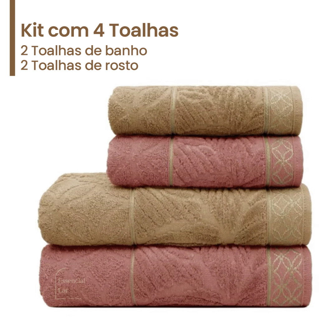 Jogo Kit Jogo 4 peças – 2 Toalhas de Banho Nativa Appel + 2 Toalhas de Rosto Grossa de Algodão e Macia
