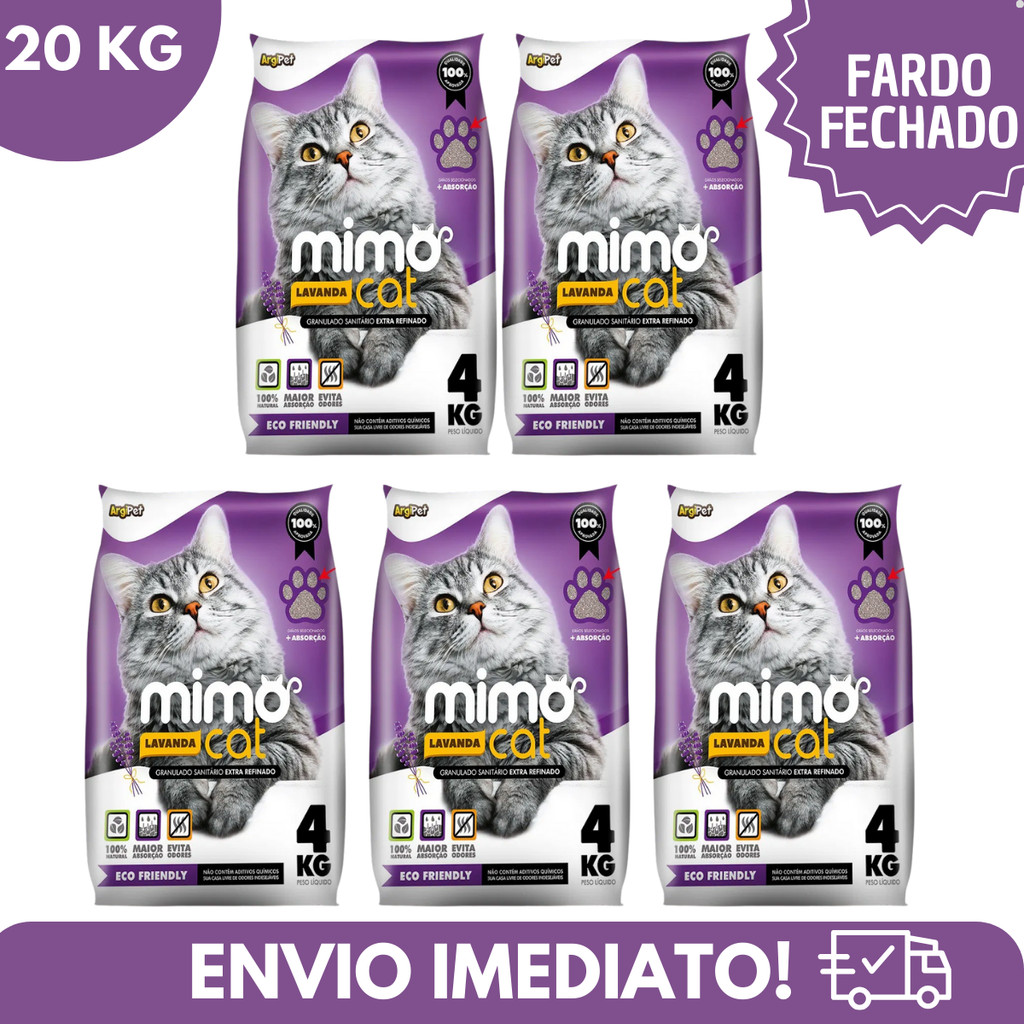 Kit 5 Areia Sanitária Higiênica Argila Natural para Gatos Grãos Médios Lavanda 20 kg Mimo Cat em Oferta na Shopee