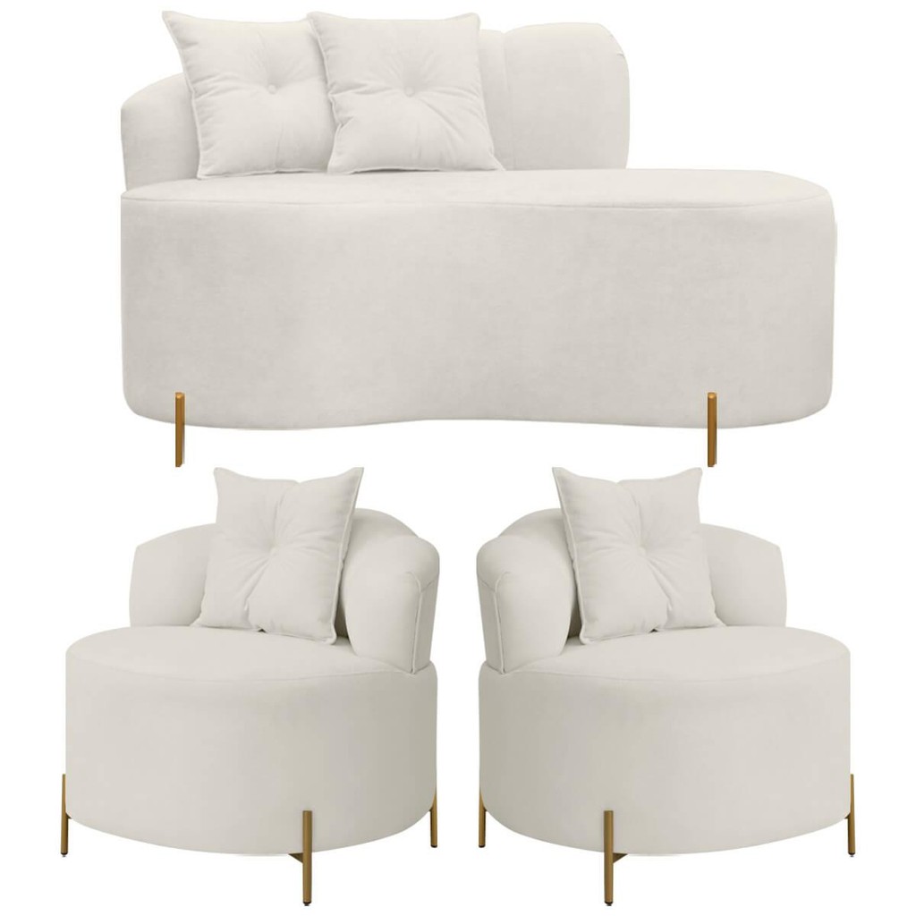 Kit Sofá Orgânico Grecia 2 Lugares 145cm e 2 Poltronas Linho Bouclê Bege SOFA STORE