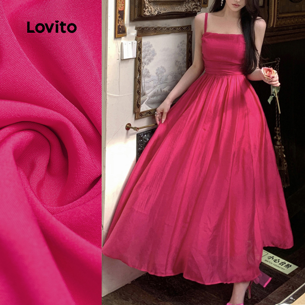 (New) Lovito Vestido Elegante com Zíper Primavera/verão Vestido Rosa Vermelho para Mulheres L149LD158 em Oferta na Shopee