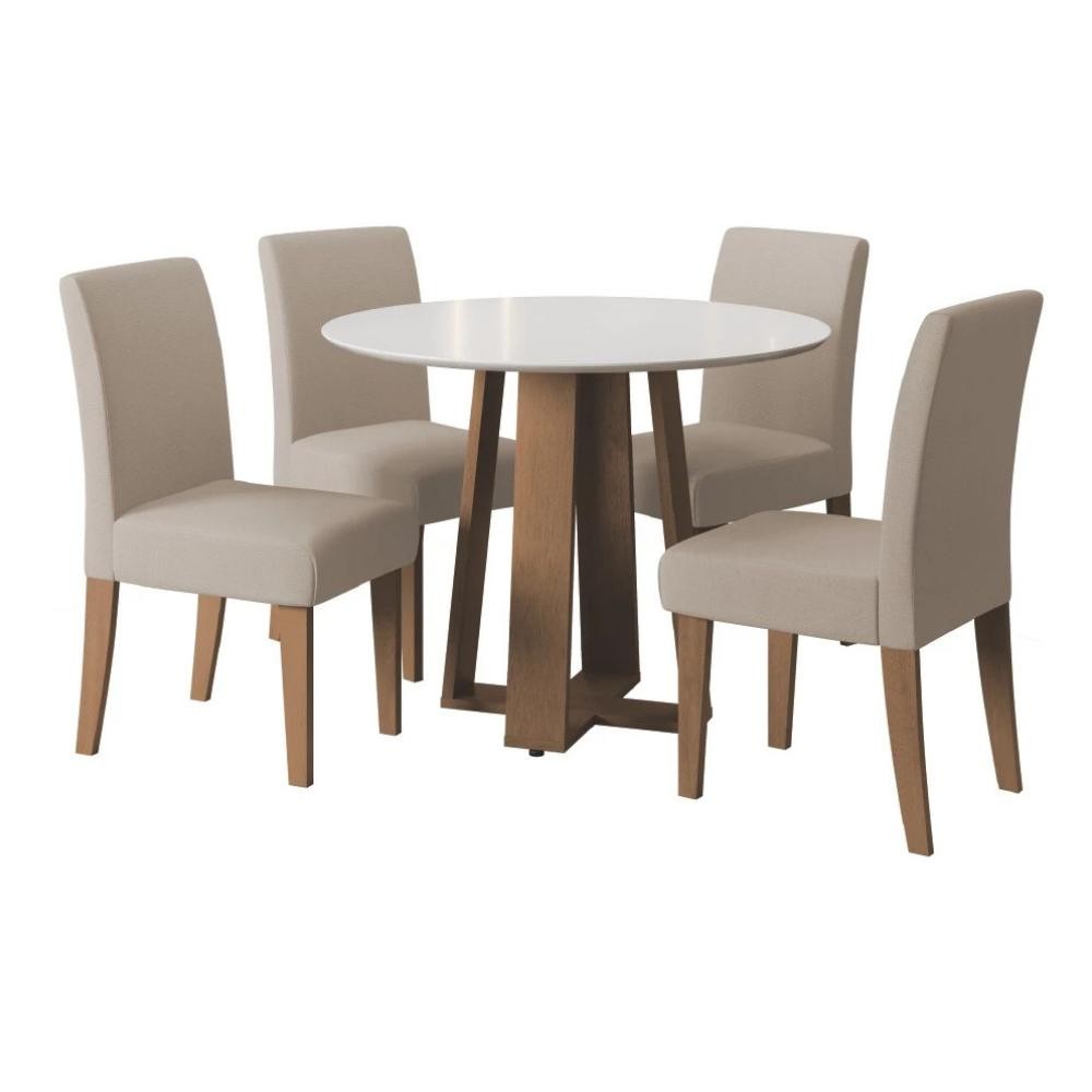 Conjunto de Mesa Sala de Jantar Athenas Redonda 1,03m 4 Cadeiras Trieste Cedro / Off White / Areia Dobuê em Oferta na Shopee