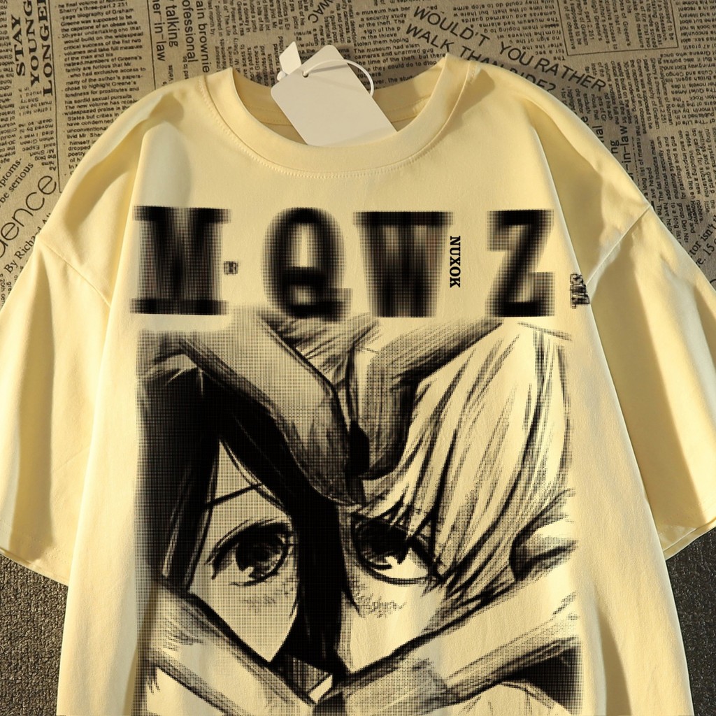 Camiseta Unissex Oversized Plus Size Feminina Masculina Branca Unisex, Design  Personagem de Anime Estilizado e Texto "N