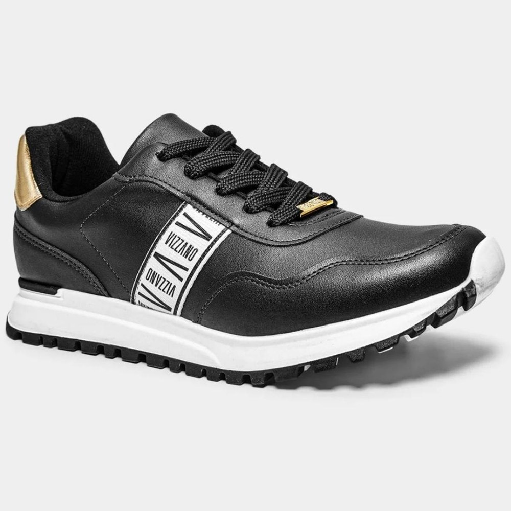Tênis Vizzano Casual - Preto e Dourado em Oferta na Shopee