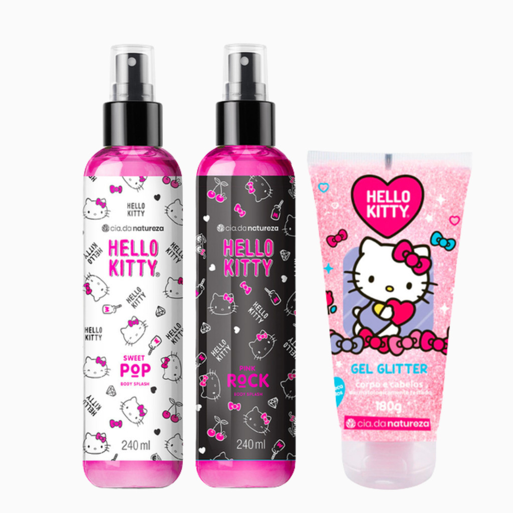 Hello Kitty KIT C/3 -  2 Deo Colônia Body Splash 240ml + Gel Glitter 180ml