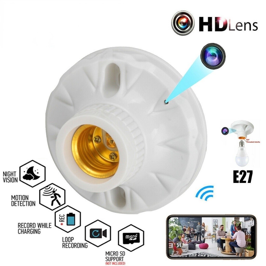 Soquete De Suporte De Lâmpada E27 Com Mini Câmera HD 1080P Wifi Cam Visão Noturna
