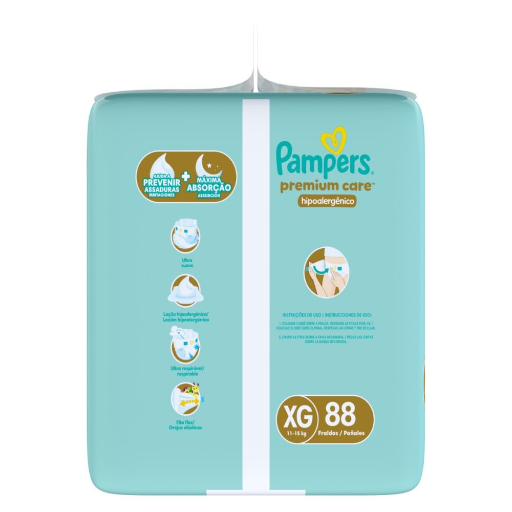 Detalhes do Fralda Pampers Premium Care Hipoalergênico XG 88 Unidades
