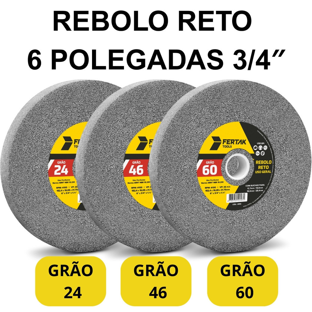 Rebolo Reto Pedra Esmeril Para Metais E Facas Grão 60 46 24 Afiação Profissional Fertak