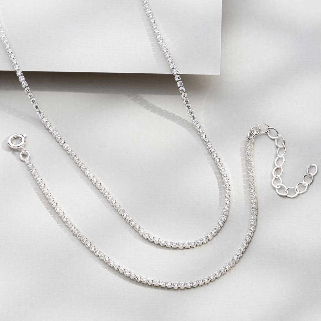 Conjunto Riviera Fina Pulseira e Colar Choker Banhado Prata, Semijoia
