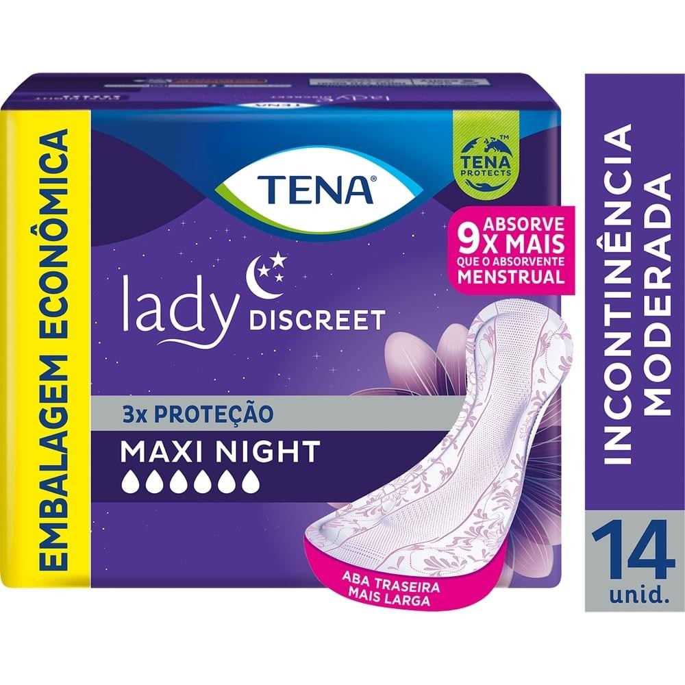 ABSORVENTE TENA LADY DISCREET MAXI NIGHT COM 14 UNIDADES em Oferta na Shopee