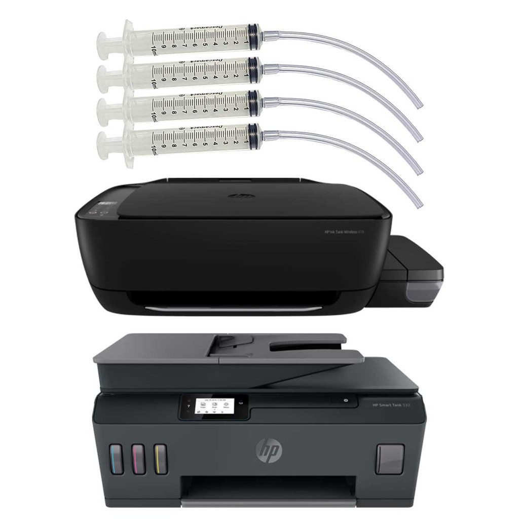 Kit Com 4 Seringas para Recarregar Cabeça Impressão HP Tank GT-5822, 617, 517, 514, 416, 316 e outros