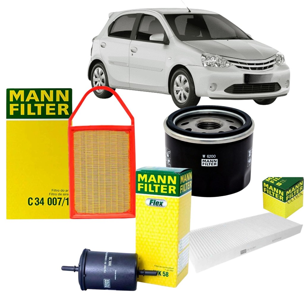 Kit Revisão 4 Filtros Mann para Toyota Etios - 1.3 / 1.5 - 2012 a 2015 (Mann Filter) em Oferta na Shopee