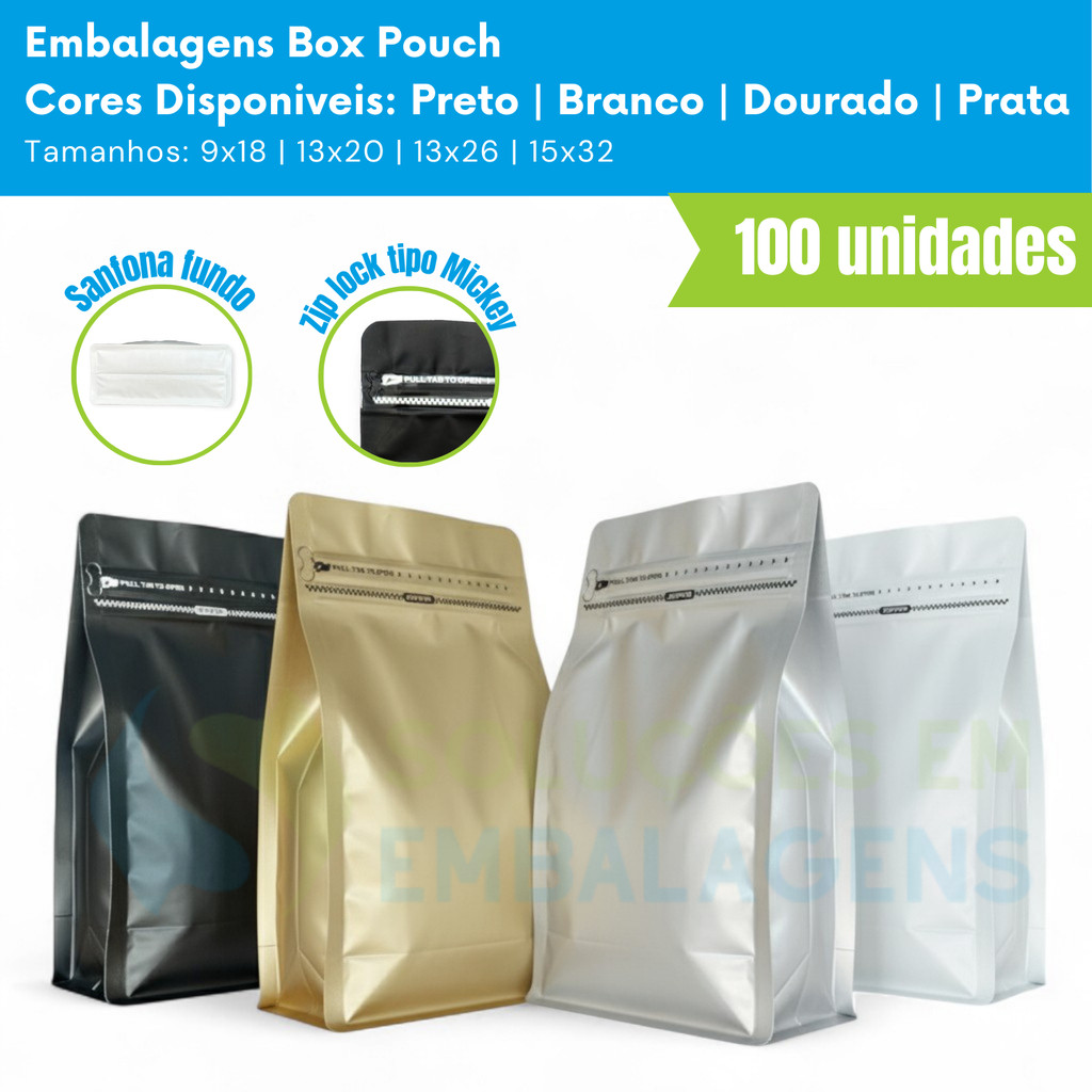 Embalagem Saco Stand Up Pouch Box Pouch com Zip Lock Saquinhos Lembrancinha 100 unidades