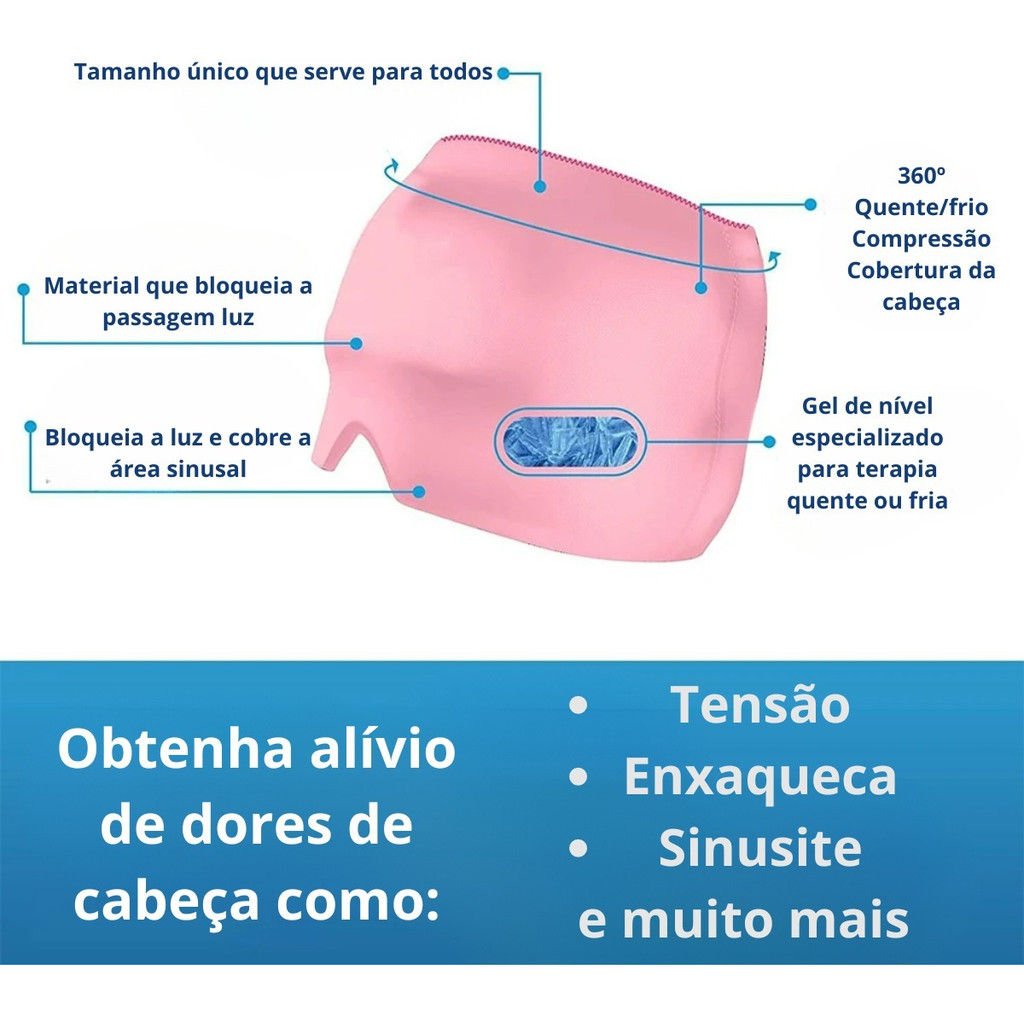 Touca Alívio Enxaqueca Dor Cabeça Tapa Olho Frio Quente Gelado Máscara