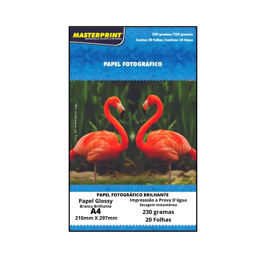 Papel Fotográfico 230G Glossy (Brilhante) 20 Fls A4 Sem Adesivo - MASTERPRINT