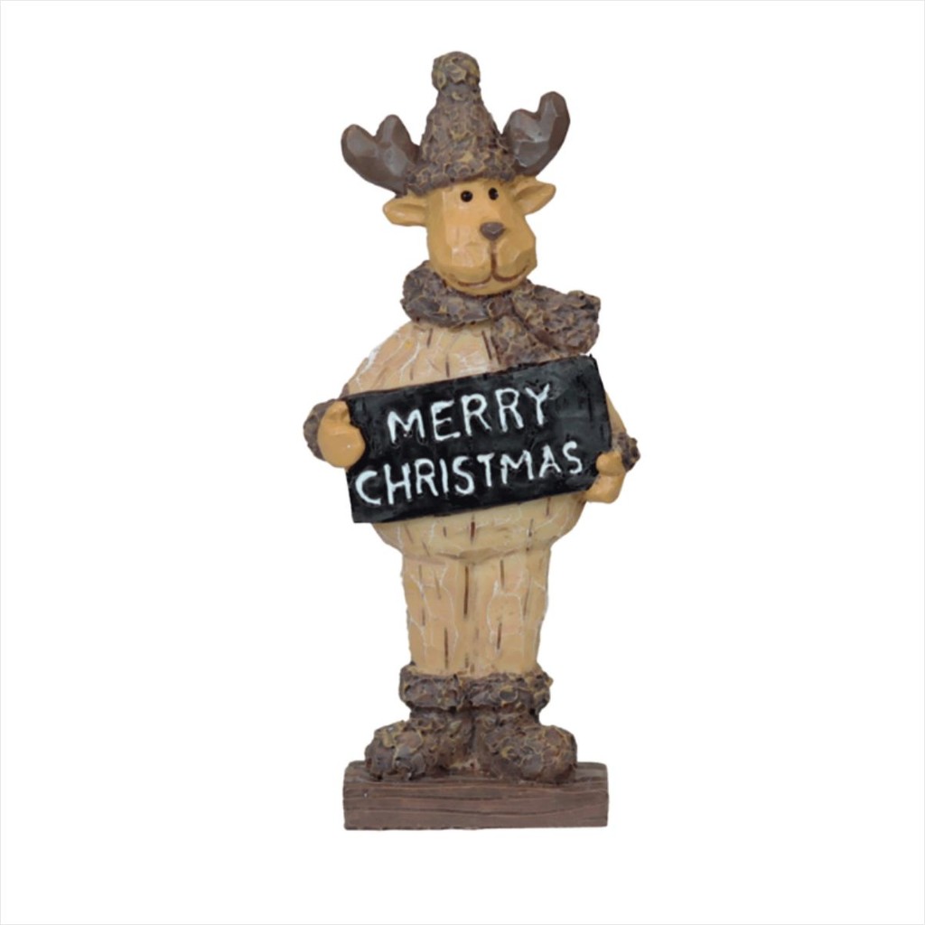 Enfeite Alce Merry Christmas Poliresina 14 cm