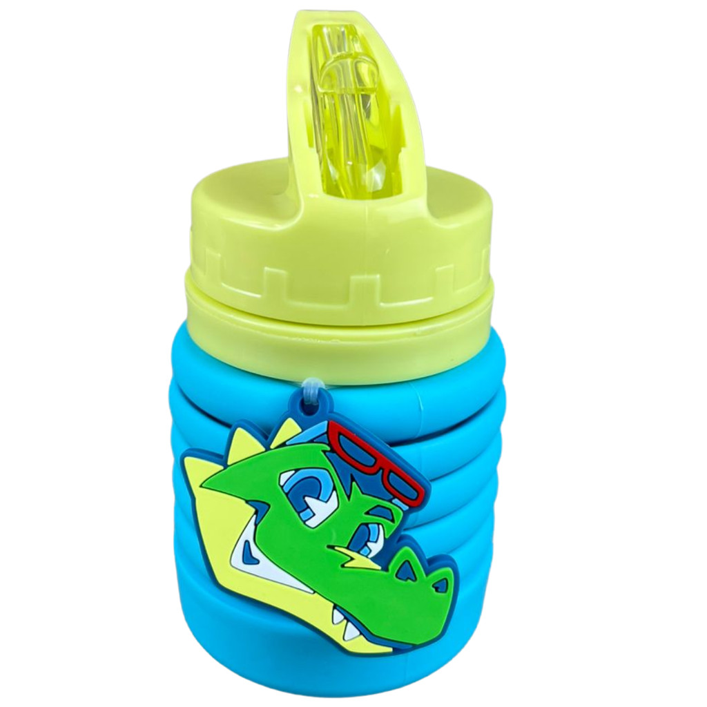 Garrafa Infantil Dobrável Retrátil Jacaré Relax Azul - Puket