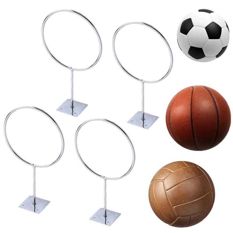 4 Pçs 14cm Rack De Bola De Ferro Fixado Na Parede Exibição Armazenamento De Basquete Esportes Internos Futebol Vôlei Sup