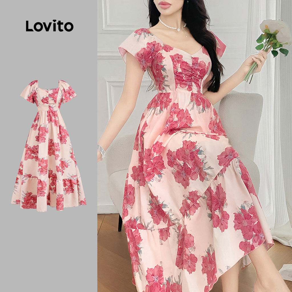 Lovito Vestido Casual Floral Plissado Para Primavera/verão Para Mulheres L150ED115