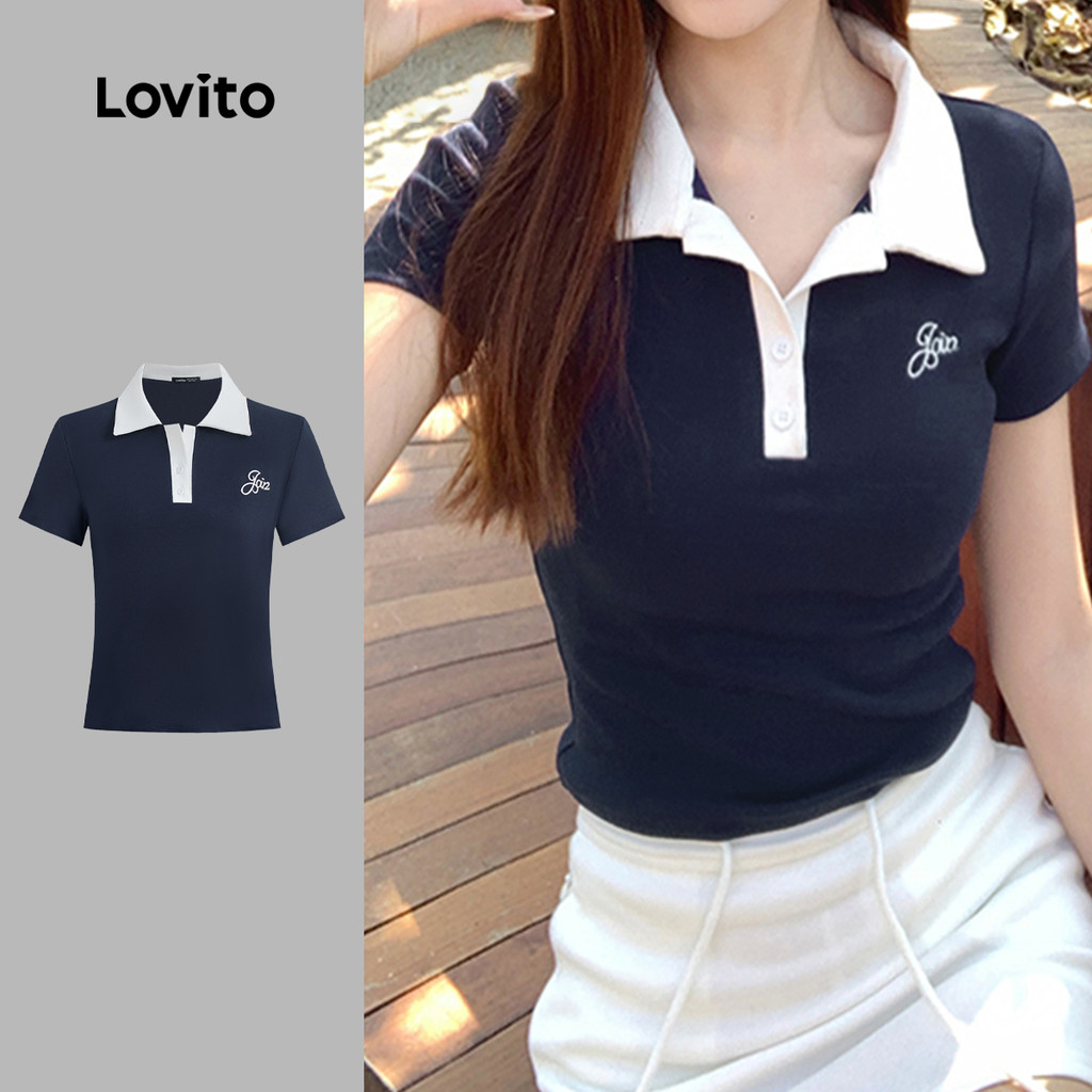 Lovito Camisa Casual de Manga Curta com Estampa Contraste para Lazer Primavera/Verão L156AD217 em Oferta na Shopee