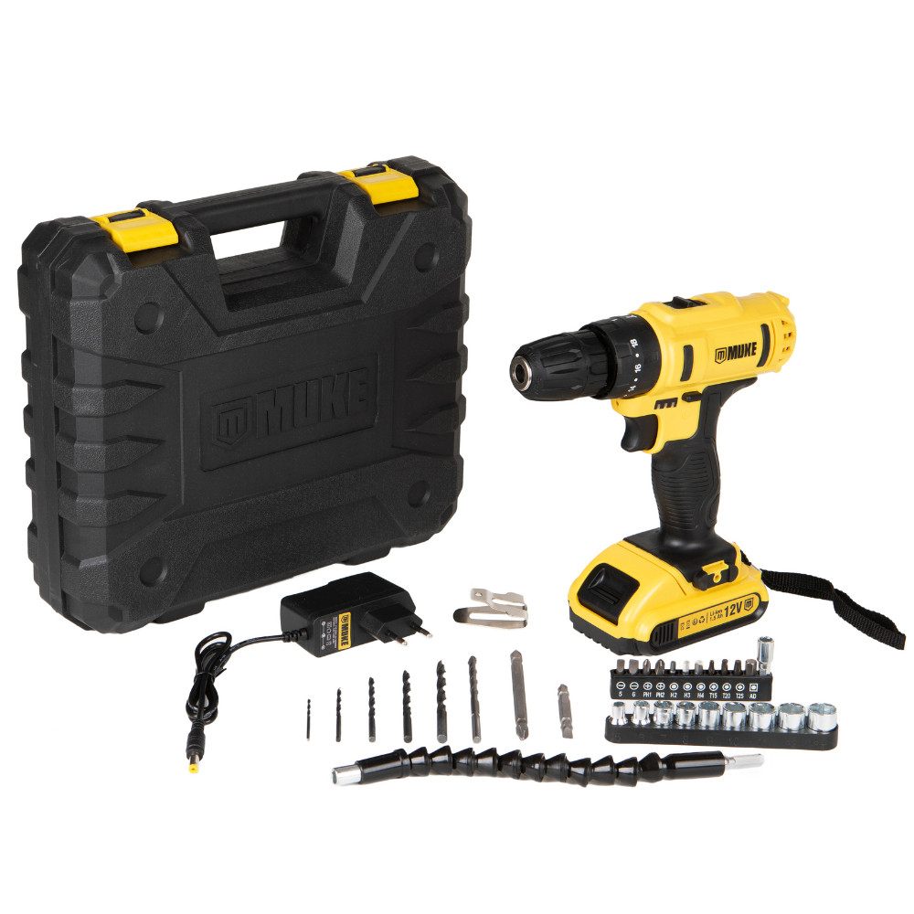 Parafusadeira e Furadeira de Impacto a Bateria 12V 3/8 10MM Muke Tools com 30 Acessórios e Maleta em Oferta na Shopee